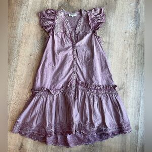 SEA New York Embroidered Scallop Ruffle Mini Dress Pink Lilac Boho Cottagecore